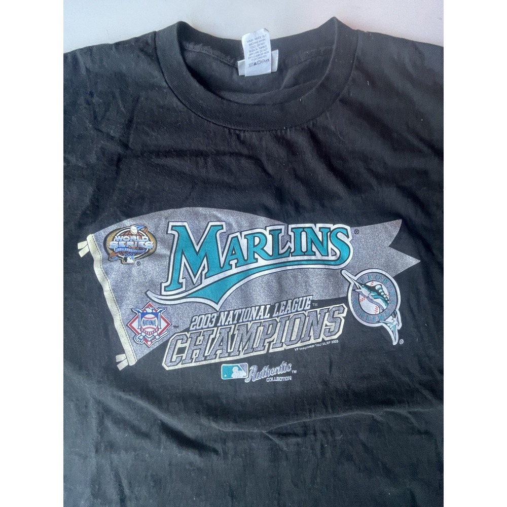 2003 Florida Marlins NL Champs T-Shirt Lee Sport Men's 2XL Black Vintage MLB EUC